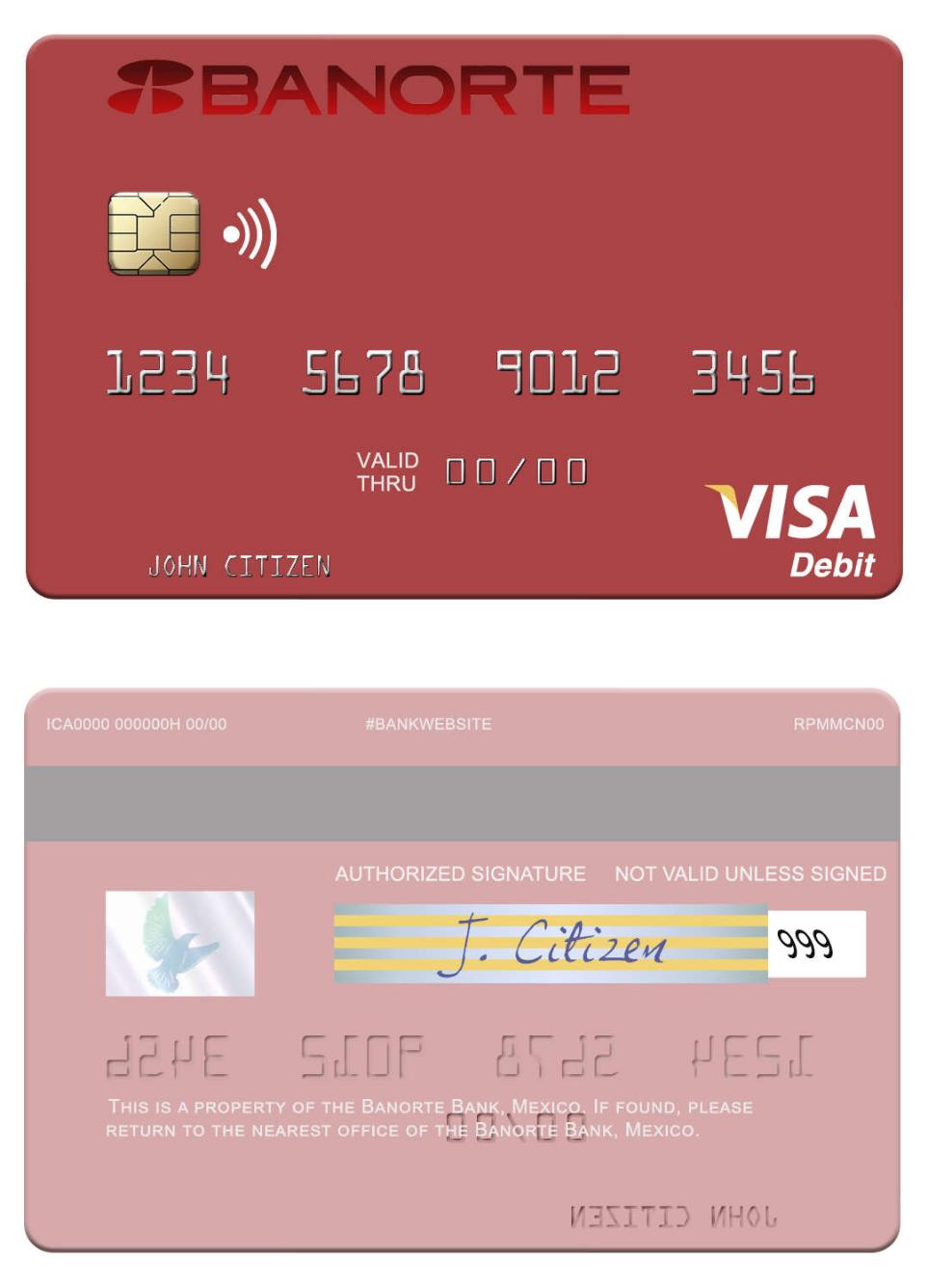Mexico Banorte Bank visa debit card